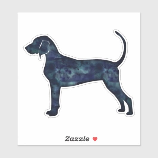 Sticker Bluetick Coonhound Noir Aquarelle Silhouette (Feuille)