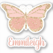 Sticker Blush Pink Glittery Gold Butterfly Name (Devant)