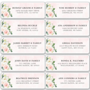 Sticker Blush Pink Ivory Floral Mariage Adresse d'hôte