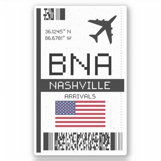 Sticker BNA Nashville Boarding Pass - Tennessee Travel (Devant)