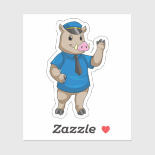 Sticker Boar en tant qu'officier de police avec casquette