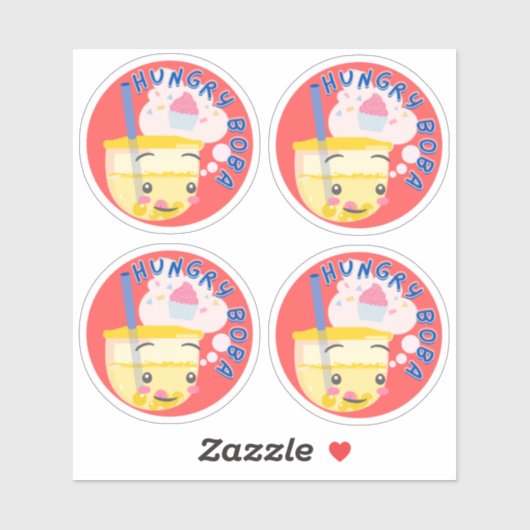 Sticker Boba affamé- Pack de 4 (Feuille)
