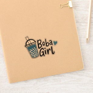 Sticker Boba Girl Bubble Thé Lover Bleu Black Coeur d'amou