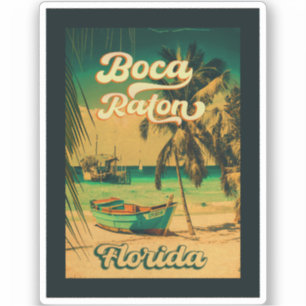 Sticker Boca Raton Florida Palm Tree Beach Vintage FL