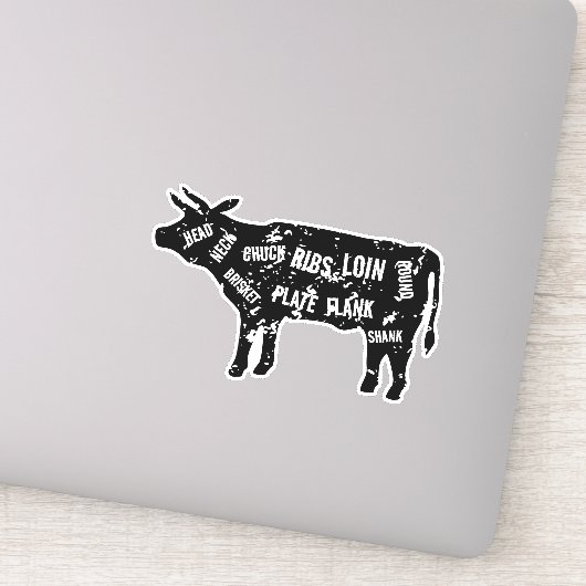 Sticker Boeuf viande découpe vache silhouette vinyle autoc (Détail)