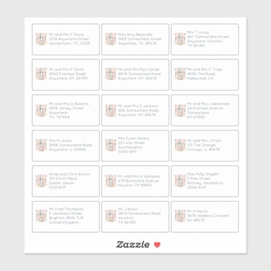 Sticker Boho 18 Nom individuel Adresse Clients Mariages (Feuille)