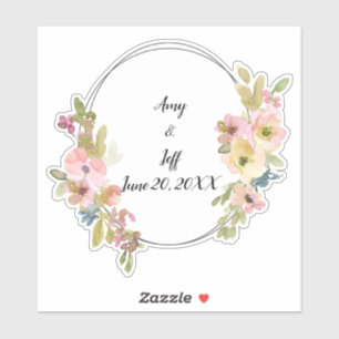 Sticker Boho Aquarelle Florale Date de mariage géométrique