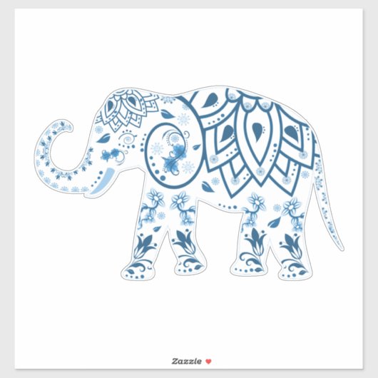 Sticker Boho bleu éléphant blanc (Feuille)