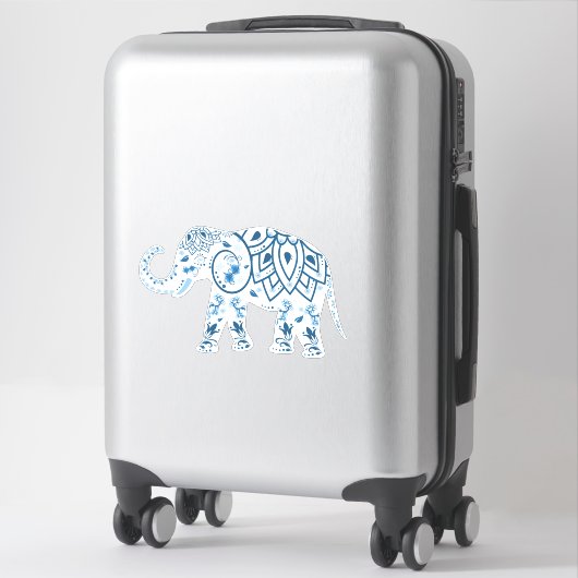 Sticker Boho bleu éléphant blanc (Sur valise)