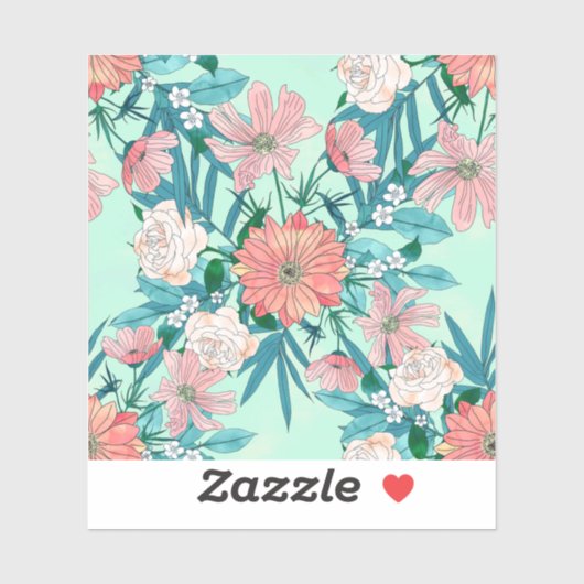 Sticker Boho chic fleurs de jardin de printemps illustrati (Feuille)