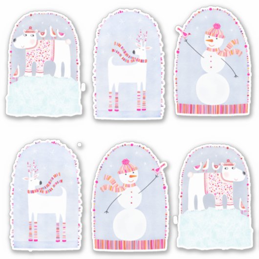Sticker Boho Christmas Winter Deer Bear et Snowman (Devant)