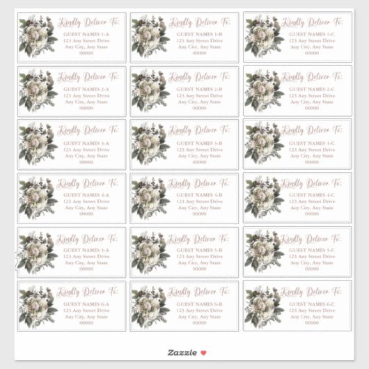 Sticker Boho Dusty rose Floral Mariage Adresse d'invité (Feuille)