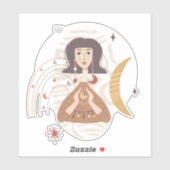 Sticker Boho femme tient la lune abstraite calme neutre (Feuille)