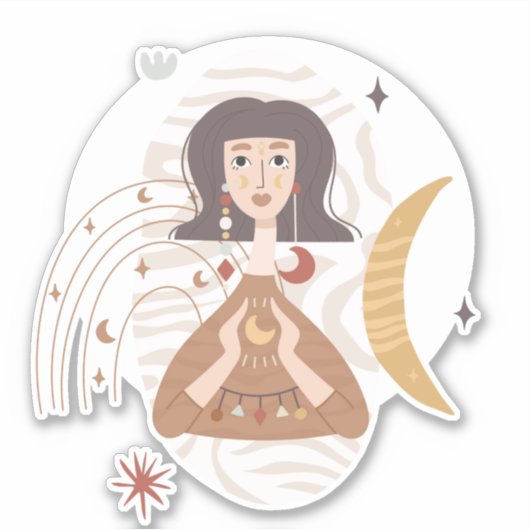 Sticker Boho femme tient la lune abstraite calme neutre (Devant)