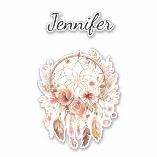 Sticker Boho Floral Feathers Dream Catcher Personnalisé (Devant)