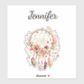 Sticker Boho Floral Feathers Dream Catcher Personnalisé (Feuille)