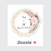 Sticker Boho Floral Mariage géométrique Date (Feuille)