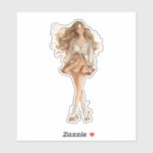 Sticker Boho Floral Roller Skater with Flowing Hair (Feuille)