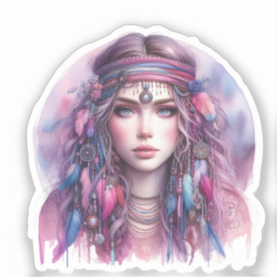 Sticker Boho Girl IA Art Mode Bohème