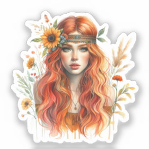 Sticker Boho Girl IA Art Mode Bohème
