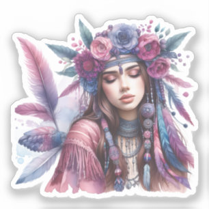 Sticker Boho Girl IA Art Mode Bohème