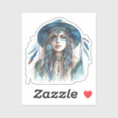 Sticker Boho Girl IA Art Mode Bohème (Feuille)