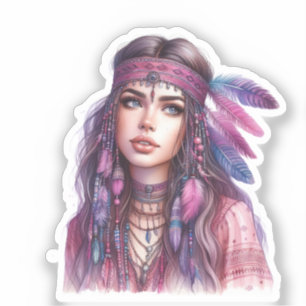Sticker Boho Girl IA Art Mode Bohème