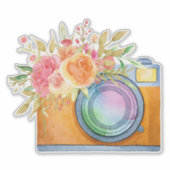Sticker Boho Orange Caméra & Bouquet Floral Aquarelle (Devant)