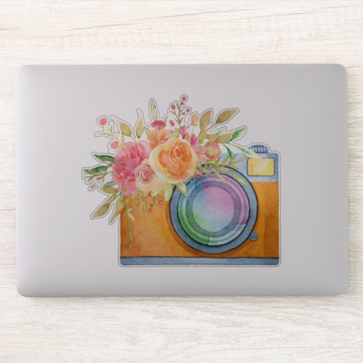 Sticker Boho Orange Caméra & Bouquet Floral Aquarelle (Ordinateur)