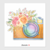Sticker Boho Orange Caméra & Bouquet Floral Aquarelle (Feuille)