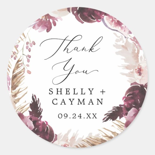 Sticker Boho Pampas Grass Merci de mariage Favor (Devant)