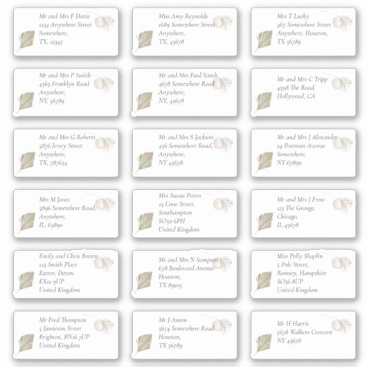 Sticker Boho Pampas Nom du bénéficiaire Nom du bénéficiair (Devant)