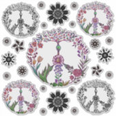 Sticker Boho Peace Sign Élégante fille mignonne jolie flor (Devant)