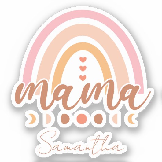Sticker Boho Rainbow Mama avec phases de lune (Recto)