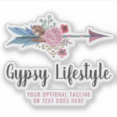 Sticker Boho Rustic Feather Arrow Aquarelle Bohemian Logo (Devant)