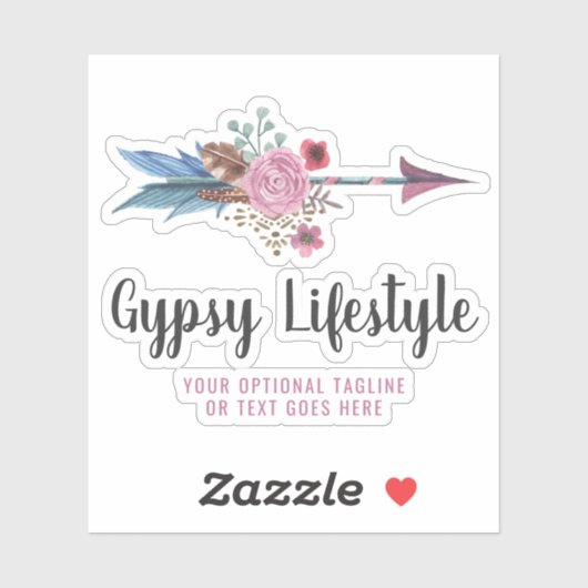 Sticker Boho Rustic Feather Arrow Aquarelle Bohemian Logo (Feuille)
