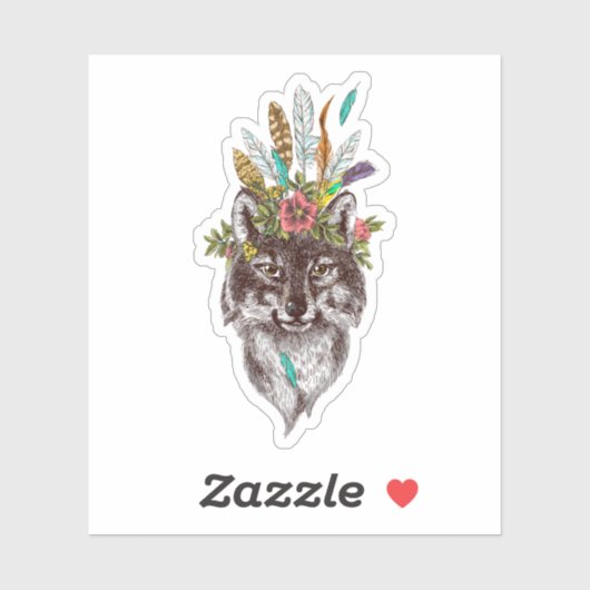 Sticker Boho Style Wolf Halo Portrait (Feuille)