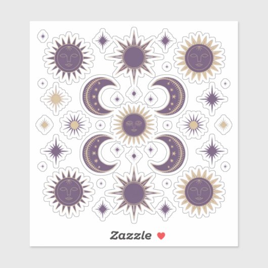 Sticker Boho violet & or Soleil & Lune Celestiale Scrapboo (Feuille)