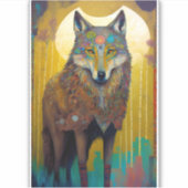 Sticker Boho Wolf Surreal Wildlife Art (Devant)