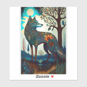 Sticker Boho Wolf Surreal Wildlife Art