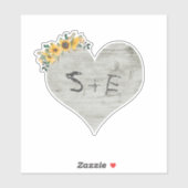Sticker Bois rustique Arbre de coeur Mariage Initiales scu (Feuille)