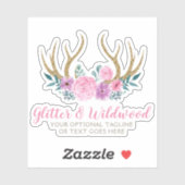 Sticker Bois rustique et aquarelle Floral Antlers Boho Log (Feuille)