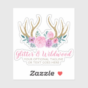 Sticker Bois rustique et aquarelle Floral Antlers Boho Log