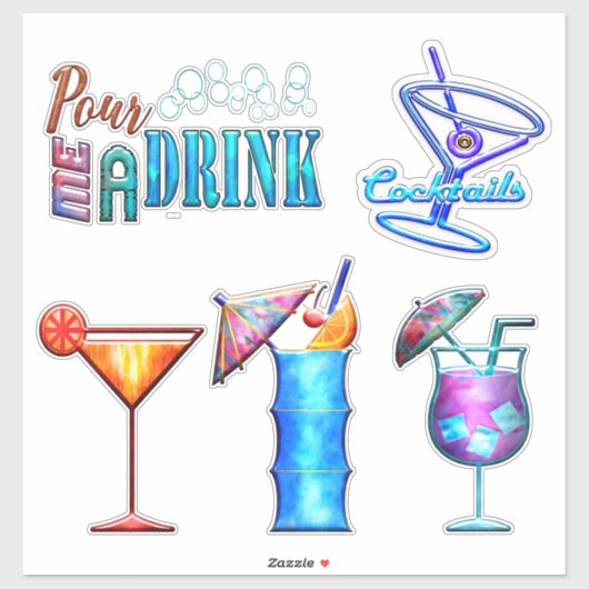 Sticker Boisson tropicale cocktail d'été (Feuille)