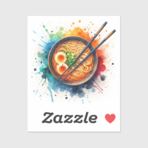 Sticker Bol de nouilles de Ramen, d'oeufs et de baguettes