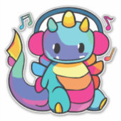 Sticker Bon dragon avec écouteurs écoutant de la musique. (Devant)