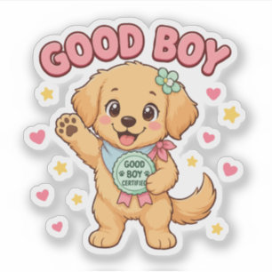Sticker Bon Garçon Golden Retriever Certifié