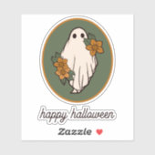 Sticker Bon Halloween Fantôme D'Automne Avec Fleurs (Feuille)