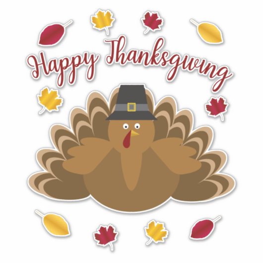 Sticker Bon thanksgiving Festive Turquie Feuilles d'automn (Devant)