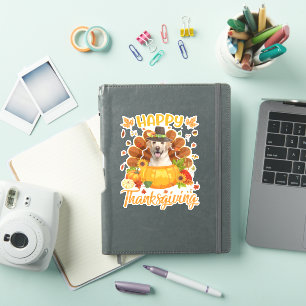 Sticker Bon thanksgiving Labrador Chien Turquie Citrouille